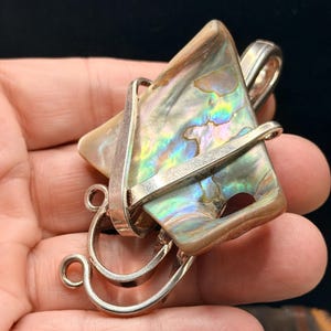 Abalone Pendant, Sterling Silver Fork Inlay | Oneida 1881 Rogers | Artisan Statement Metalwork