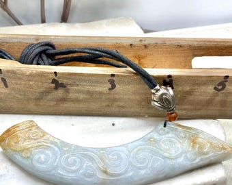 Carved Jade Huang Style Arc Pendant Necklace 20 Inch Cord