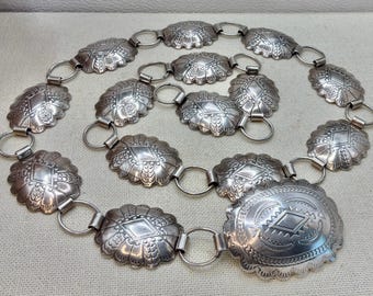 Sterling Silver Concho Belt Vintage Stamped Southwestern Style