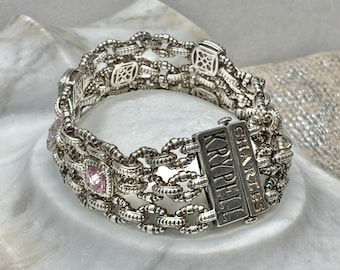 Charles Krypell Sterling Silver 18K Gold Pink Topaz Bracelet, Triple Strand, 8 Carats