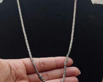 Sterling Silver Byzantine Chain Necklace, Woven Link Hook Clasp, 16 Inch