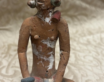 Terracotta Seated Figure: Vintage Mexican Folk Art - Hand Sculpted Clay