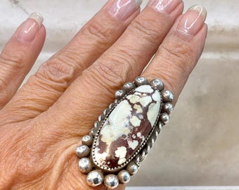 Vintage GB Sterling White Buffalo Ring Size 10, Southwestern Statement Ring, Native American Style Sterling Silver,