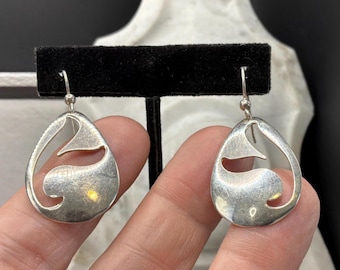 Kabana Sterling Silver Cutout Dangle Earrings, Organic Modernist Teardrop, KBN 925, Albuquerque Studio Jewelry