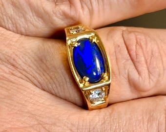 18k Gold Black Opal Diamond Ring, David Allan Modernist Design