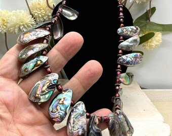 Vintage Abalone Shell Necklace Paua Freshwater Pearl Sterling Silver 16 Inch