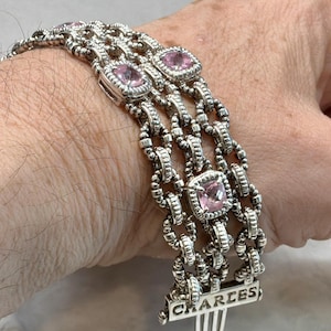 Charles Krypell Sterling Silver 18K Gold Pink Topaz Bracelet, Triple Strand, 8 Carats