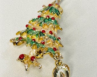 Broche Fantaisie Dorée Cordée Avec Pierre Verte/rouge Et Strass Blanc - Sans Marque - Neuf Sans Emballage