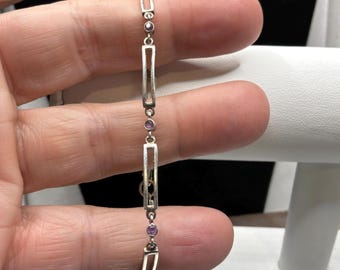 Pulsera de eslabones de amatista en plata de ley, diseño modernista de cadena rectangular, 19 cm, minimalista