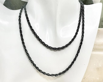 Black Twisted Rope Chain Necklace 28 Inch Long