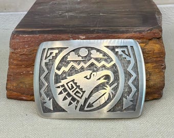 Vintage Hopi Sterling Silver Eagle Overlay Belt Buckle