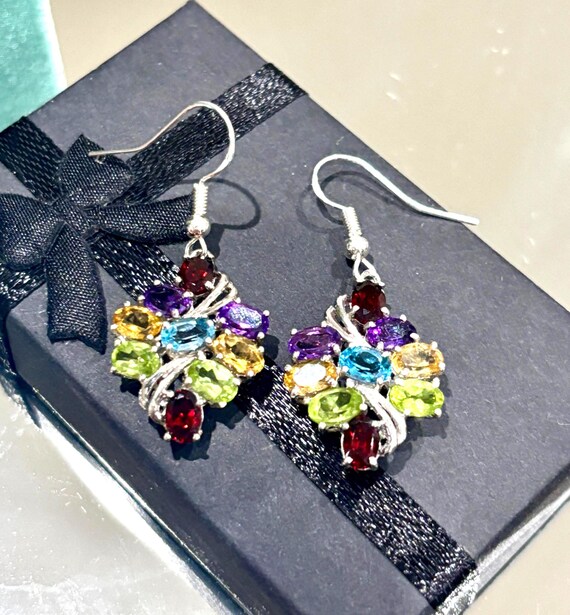 Sterling Silver Multi Gemstone Drop Earrings, Rai… - image 6