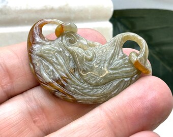 Vintage Carved Chrysoberyl Dragon Pendant