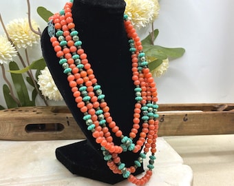 Vintage  Sherpa Coral Style Glass Bead Necklace Himalayan 54 Inch