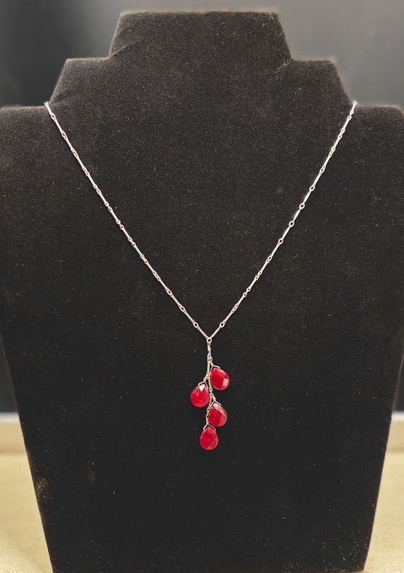 Sterling Silver Ruby Necklace, Genuine Ruby Briol… - image 1