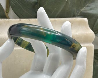Vintage Bakelite Bangle Aqua Green Gold Swirl Bracelet