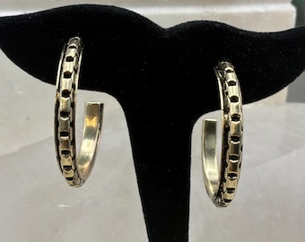 Vintage Brass Textured Large Open Hoop Earrings