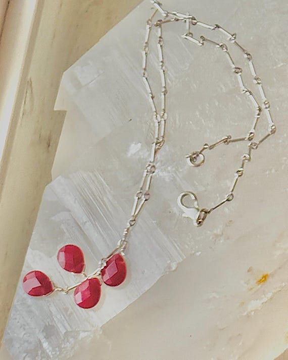 Sterling Silver Ruby Necklace, Genuine Ruby Briol… - image 6