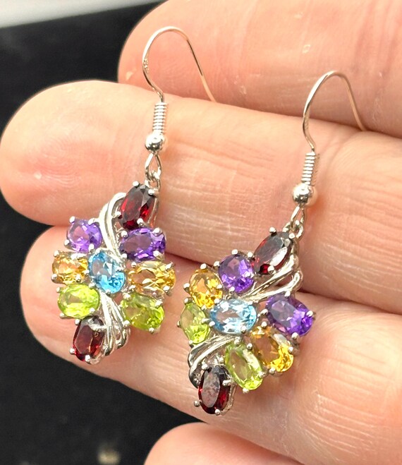 Sterling Silver Multi Gemstone Drop Earrings, Rai… - image 2