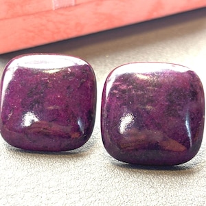 Deep Plum Cushion Cut Ruby Stud Earrings, Boho Geometric Surgical Steel Posts