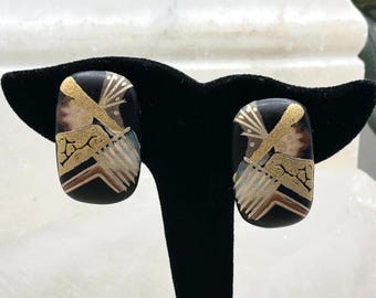 Vintage Black Gold Geometric Statement Earrings