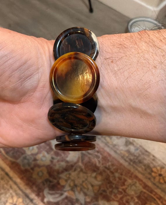 Tortoiseshell Button Stretch Bracelet, Amber Brow… - image 2