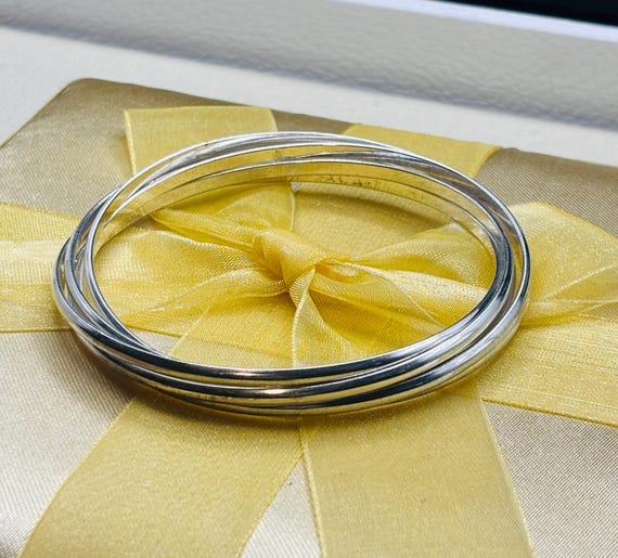 Rare Sterling Interlocking Bangles, 67.85g Silver - image 7