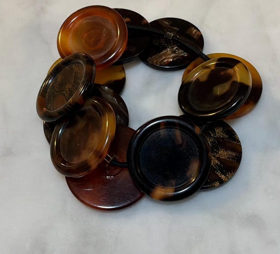 Tortoiseshell Button Stretch Bracelet, Amber Brow… - image 4