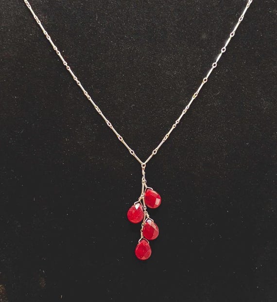 Sterling Silver Ruby Necklace, Genuine Ruby Briol… - image 1