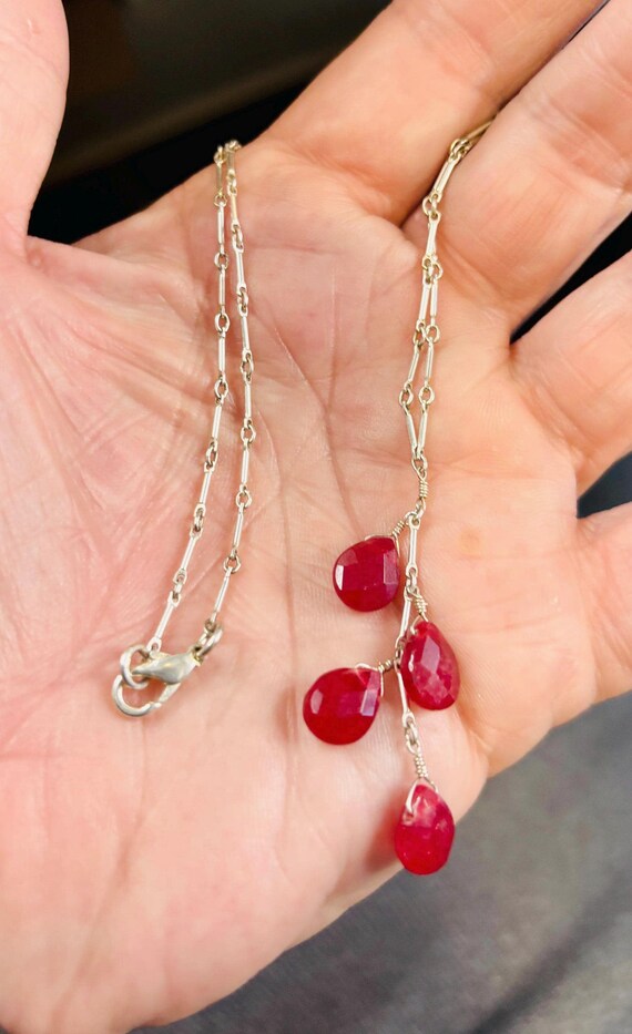 Sterling Silver Ruby Necklace, Genuine Ruby Briol… - image 2