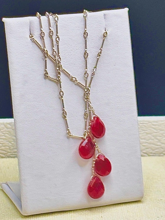 Sterling Silver Ruby Necklace, Genuine Ruby Briol… - image 3