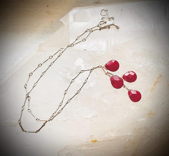Sterling Silver Ruby Necklace, Genuine Ruby Briol… - image 7
