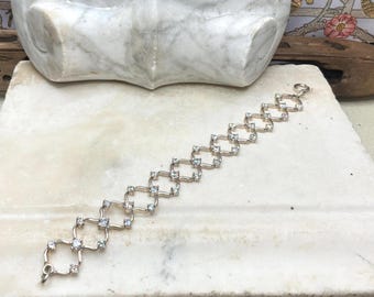 Sterling Silver Lattice Bracelet - 35 Round Cubic Zirconia Stones