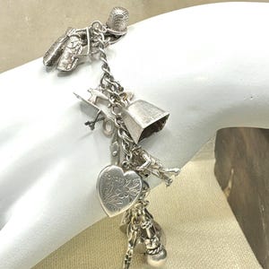 Sterling Silver Charm Bracelet, 26 Pieces - Nautical Sewing Music, Moving Parts