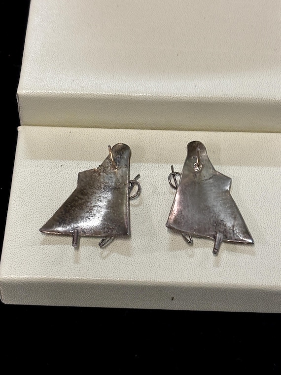 Modernist Sterling Silver, Enamel Stud Earrings, … - image 5