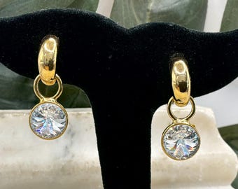 Vintage Clear Rhinestone Drop Earrings Gold Tone