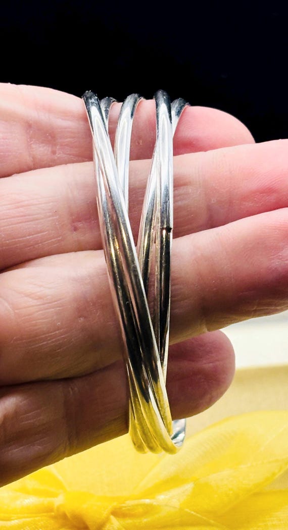 Rare Sterling Interlocking Bangles, 67.85g Silver - image 5