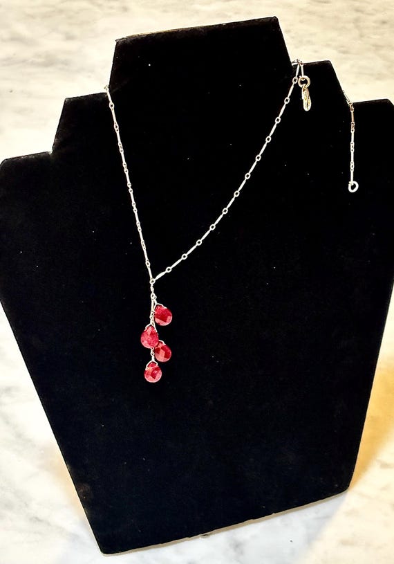 Sterling Silver Ruby Necklace, Genuine Ruby Briol… - image 5