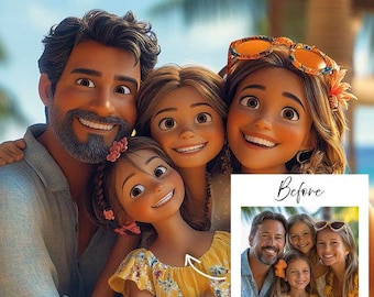 Custom Pixar Style Portrait | Personalized Cartoon Drawing from Photo | Unique Gift for Couples, Families & Loved Ones