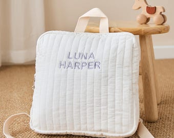 Personalized Kids Backpack, Custom Name Toddler Backpack, Baby Shower Gift, Quilted Children Bag, Minimalist Baby Gift