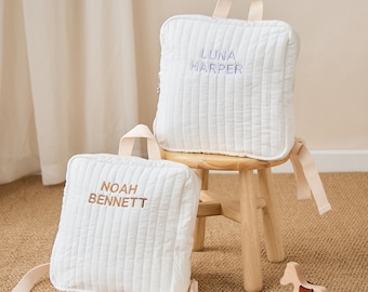 Personalized Kids Backpack, Custom Name Preschool Backpack, Toddler School Bag, Quilted Daycare Backpack, Minimalist Kids Bag