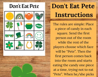 St Patrick's Day Game, Don't Eat Pete, Party Activity,  St Patrick's, Printable, Instant Download, Digital