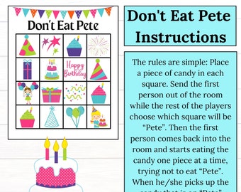 Birthday Girl Game, Don't Eat Pete, Party Activity, Birthday, Printable, Instant Download, Digital