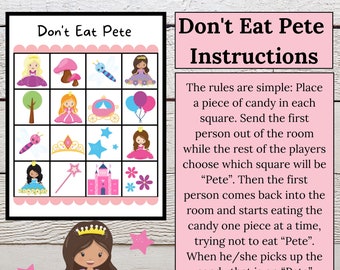 Princess Game, Don't Eat Pete, Party Activity, Princess Birthday, Printable, Instant Download, Digital