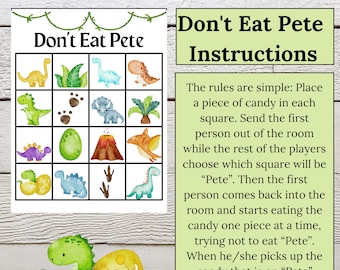 Dinosaur Game, Don't Eat Pete, Party Activity,  DinoMite Birthday, Printable, Instant Download, Digital