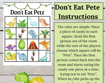Juego de dinosaurios, No comas a Pete, Actividad de fiesta, Cumpleaños de DinoMite, Imprimible, Descarga instantánea, Digital