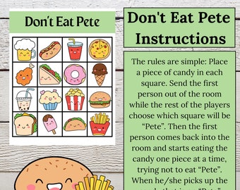 Fast Food Game, Don't Eat Pete, Party Activity,  Food Birthday, Printable, Instant Download, Digital