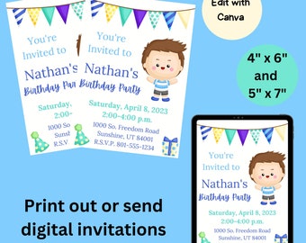 Invitación editable para cumpleaños de niño, imprimible (descarga digital)