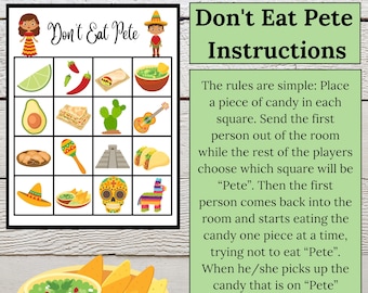 Cinco de Mayo Game, Don't Eat Pete, Party Activity,  Spanish Party, Printable, Instant Download, Digital