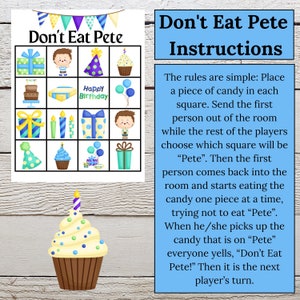 Jeu de garçon d&#39;anniversaire, ne mangez pas Pete, activité de fête, anniversaire, imprimable, téléchargement immédiat, numérique